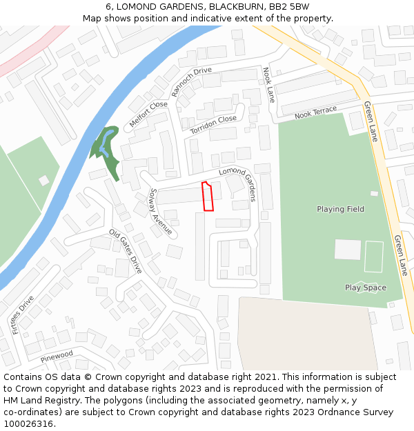 6, LOMOND GARDENS, BLACKBURN, BB2 5BW: Location map and indicative extent of plot