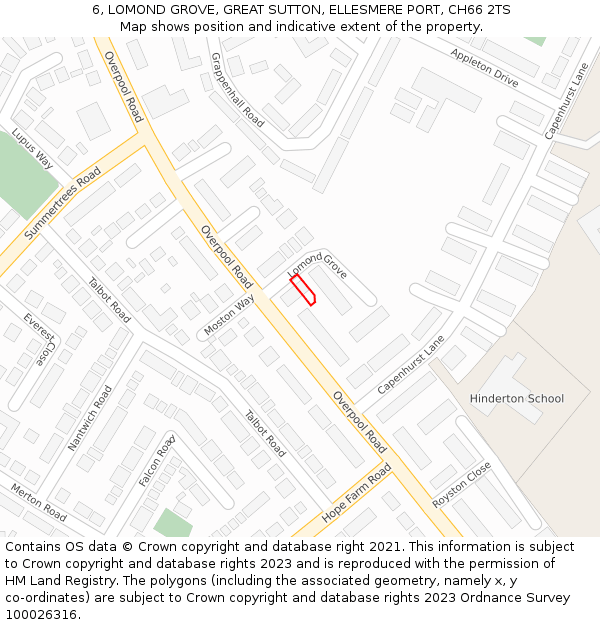 6, LOMOND GROVE, GREAT SUTTON, ELLESMERE PORT, CH66 2TS: Location map and indicative extent of plot