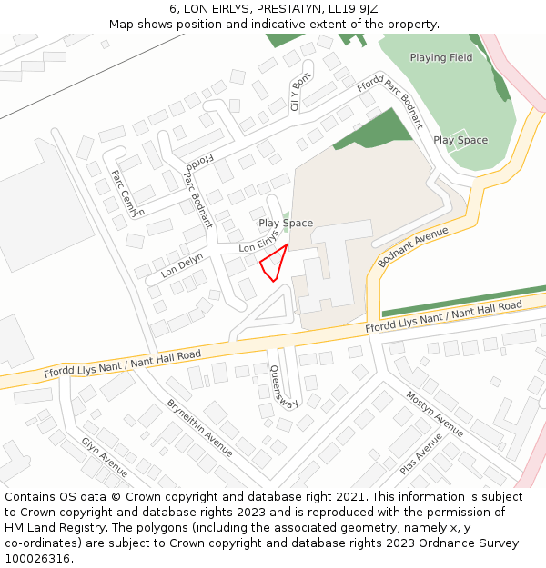 6, LON EIRLYS, PRESTATYN, LL19 9JZ: Location map and indicative extent of plot