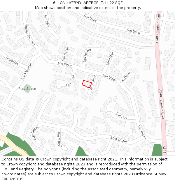 6, LON HYFRYD, ABERGELE, LL22 8QE: Location map and indicative extent of plot