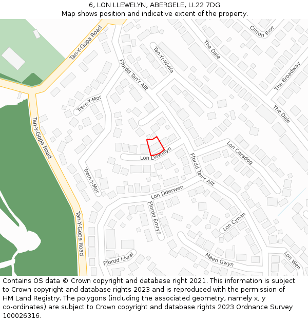 6, LON LLEWELYN, ABERGELE, LL22 7DG: Location map and indicative extent of plot
