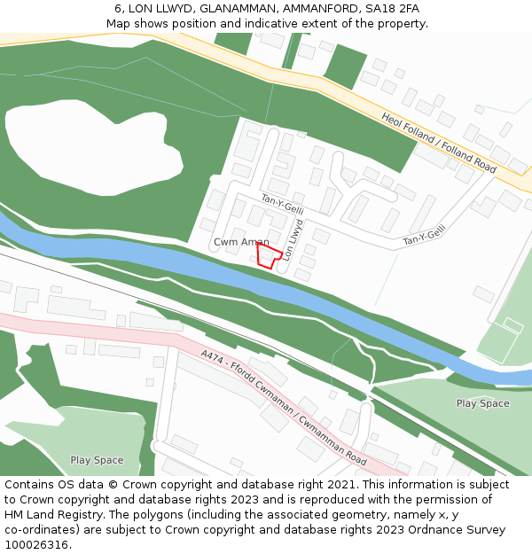 6, LON LLWYD, GLANAMMAN, AMMANFORD, SA18 2FA: Location map and indicative extent of plot