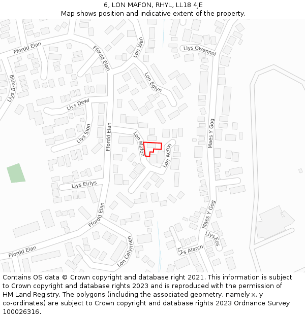 6, LON MAFON, RHYL, LL18 4JE: Location map and indicative extent of plot