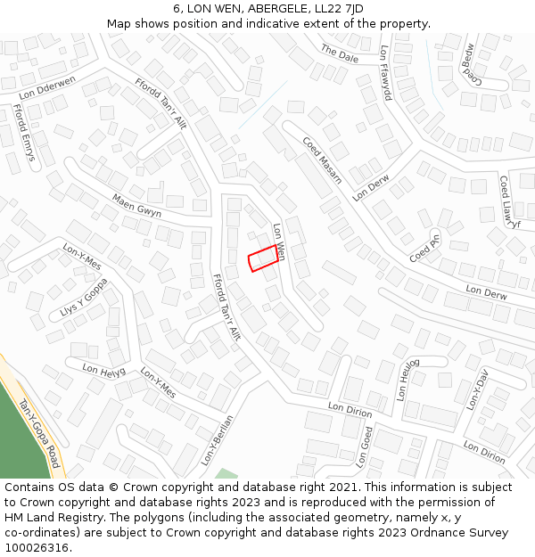 6, LON WEN, ABERGELE, LL22 7JD: Location map and indicative extent of plot