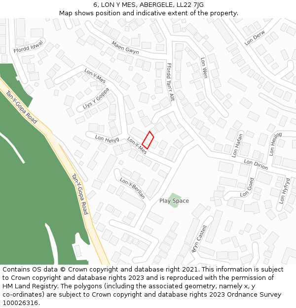 6, LON Y MES, ABERGELE, LL22 7JG: Location map and indicative extent of plot