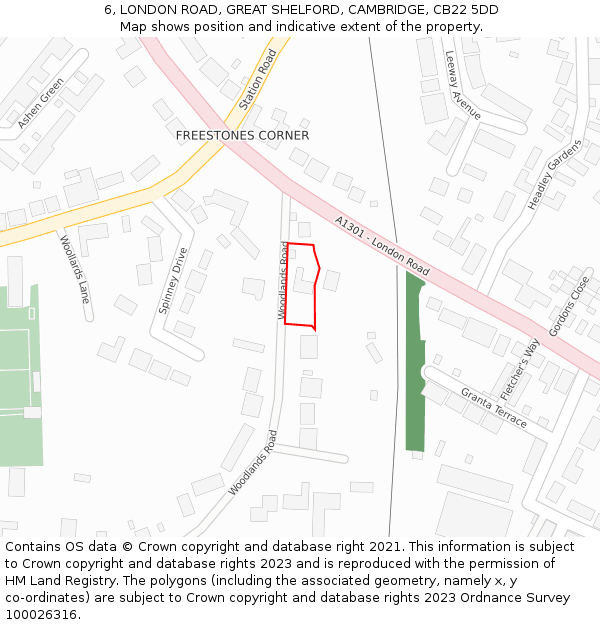 6, LONDON ROAD, GREAT SHELFORD, CAMBRIDGE, CB22 5DD: Location map and indicative extent of plot