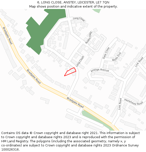 6, LONG CLOSE, ANSTEY, LEICESTER, LE7 7QN: Location map and indicative extent of plot