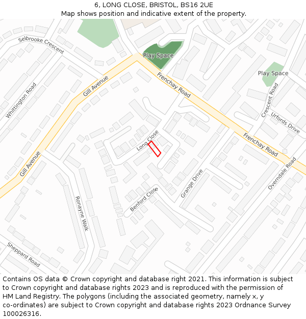 6, LONG CLOSE, BRISTOL, BS16 2UE: Location map and indicative extent of plot