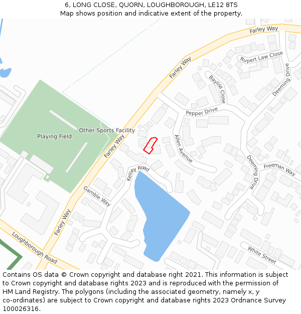 6, LONG CLOSE, QUORN, LOUGHBOROUGH, LE12 8TS: Location map and indicative extent of plot