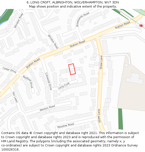 6, LONG CROFT, ALBRIGHTON, WOLVERHAMPTON, WV7 3DN: Location map and indicative extent of plot