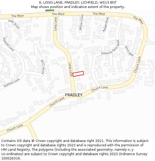 6, LONG LANE, FRADLEY, LICHFIELD, WS13 8NT: Location map and indicative extent of plot