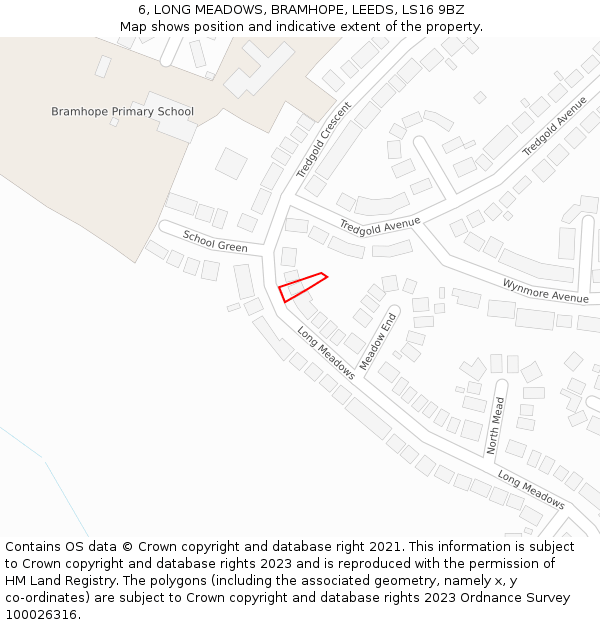 6, LONG MEADOWS, BRAMHOPE, LEEDS, LS16 9BZ: Location map and indicative extent of plot