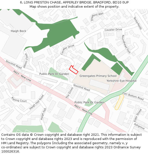 6, LONG PRESTON CHASE, APPERLEY BRIDGE, BRADFORD, BD10 0UP: Location map and indicative extent of plot
