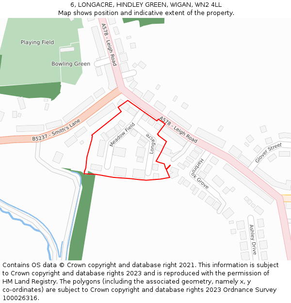 6, LONGACRE, HINDLEY GREEN, WIGAN, WN2 4LL: Location map and indicative extent of plot