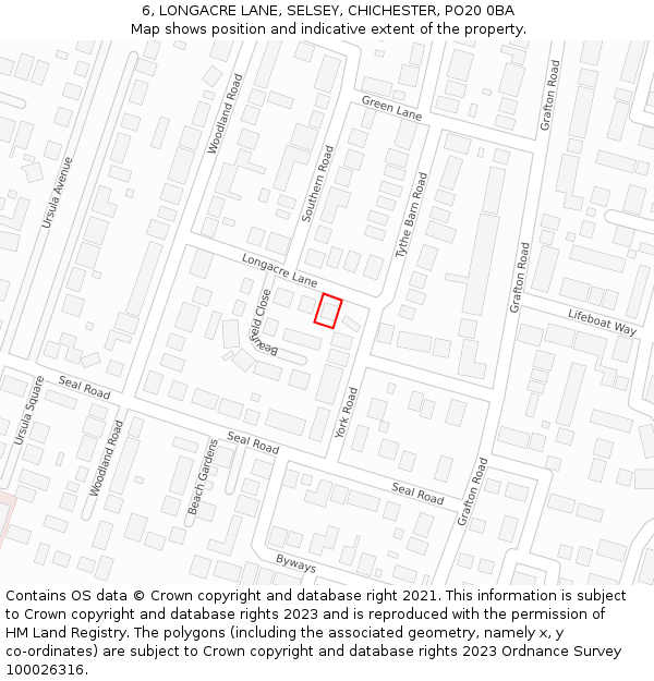 6, LONGACRE LANE, SELSEY, CHICHESTER, PO20 0BA: Location map and indicative extent of plot