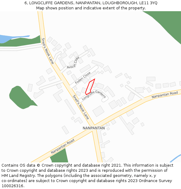 6, LONGCLIFFE GARDENS, NANPANTAN, LOUGHBOROUGH, LE11 3YQ: Location map and indicative extent of plot