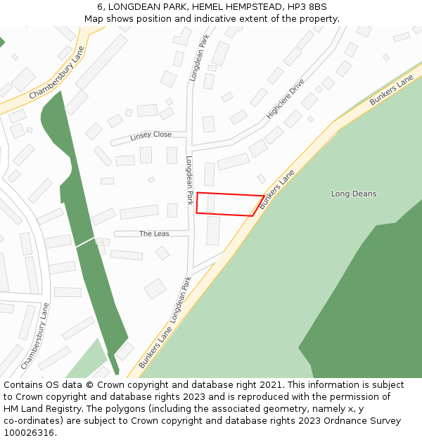 6, LONGDEAN PARK, HEMEL HEMPSTEAD, HP3 8BS: Location map and indicative extent of plot