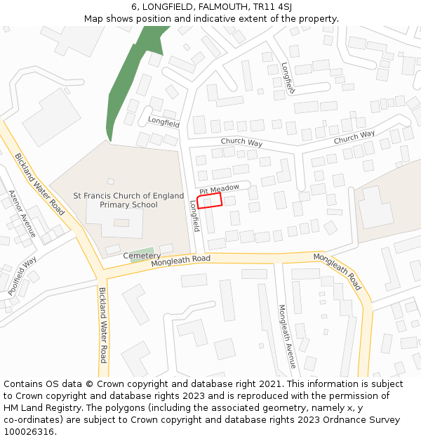 6, LONGFIELD, FALMOUTH, TR11 4SJ: Location map and indicative extent of plot