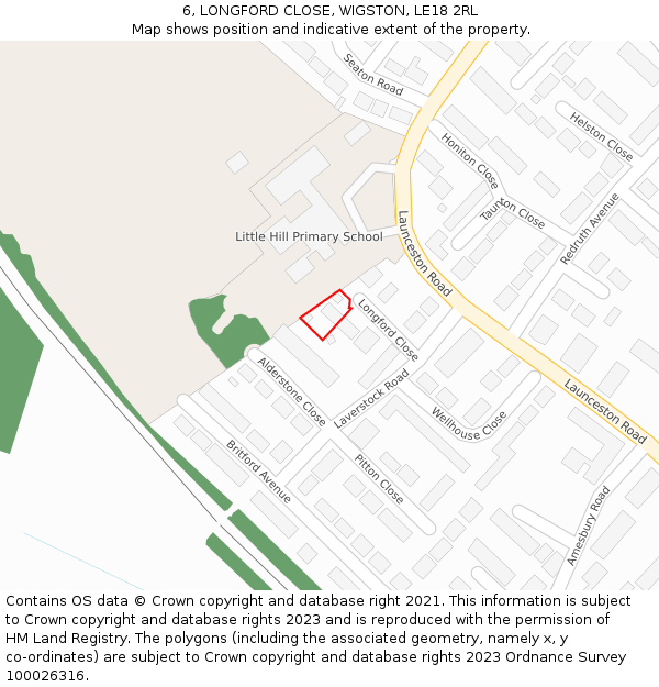 6, LONGFORD CLOSE, WIGSTON, LE18 2RL: Location map and indicative extent of plot