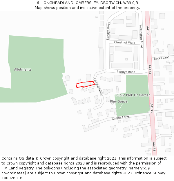 6, LONGHEADLAND, OMBERSLEY, DROITWICH, WR9 0JB: Location map and indicative extent of plot