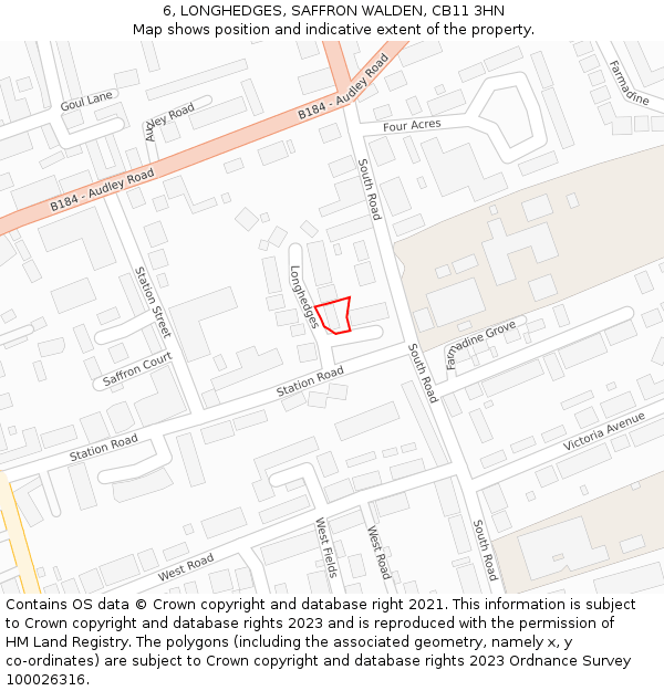 6, LONGHEDGES, SAFFRON WALDEN, CB11 3HN: Location map and indicative extent of plot