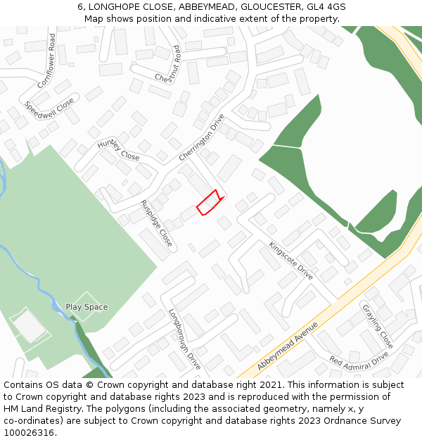 6, LONGHOPE CLOSE, ABBEYMEAD, GLOUCESTER, GL4 4GS: Location map and indicative extent of plot