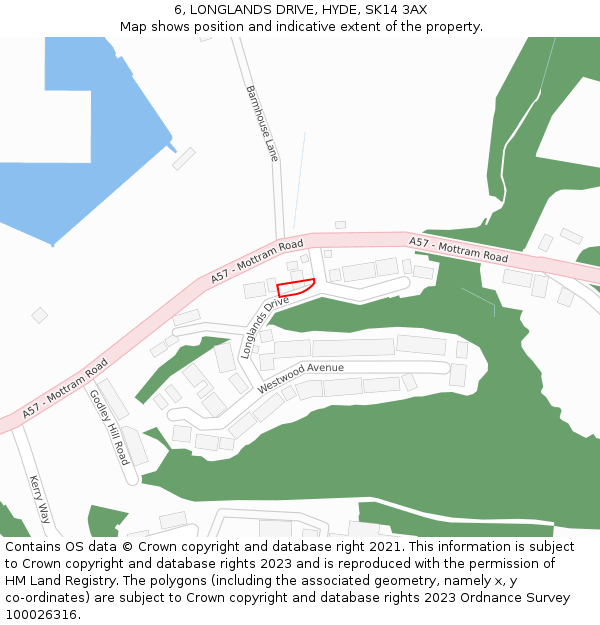 6, LONGLANDS DRIVE, HYDE, SK14 3AX: Location map and indicative extent of plot