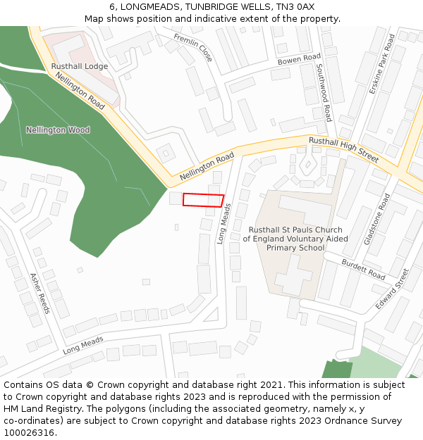 6, LONGMEADS, TUNBRIDGE WELLS, TN3 0AX: Location map and indicative extent of plot