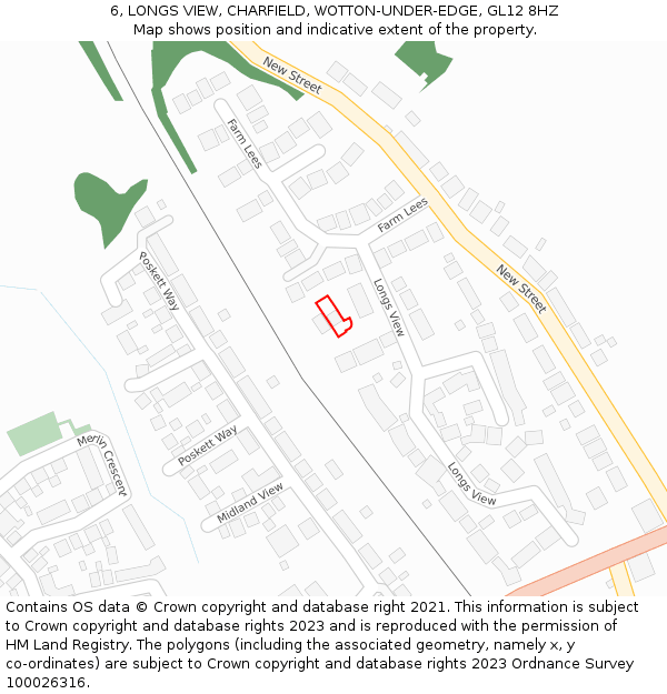 6, LONGS VIEW, CHARFIELD, WOTTON-UNDER-EDGE, GL12 8HZ: Location map and indicative extent of plot