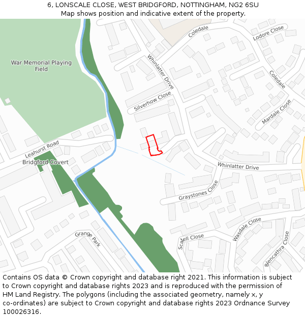 6, LONSCALE CLOSE, WEST BRIDGFORD, NOTTINGHAM, NG2 6SU: Location map and indicative extent of plot