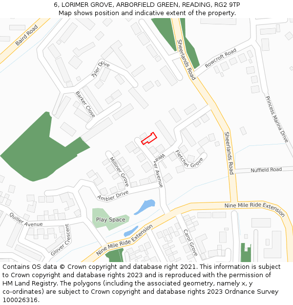 6, LORIMER GROVE, ARBORFIELD GREEN, READING, RG2 9TP: Location map and indicative extent of plot