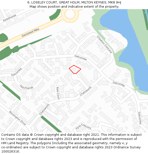 6, LOSELEY COURT, GREAT HOLM, MILTON KEYNES, MK8 9HJ: Location map and indicative extent of plot