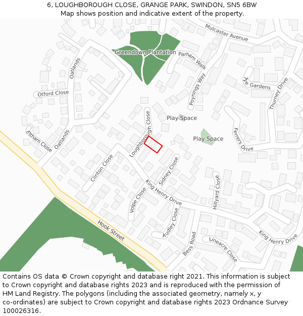 6, LOUGHBOROUGH CLOSE, GRANGE PARK, SWINDON, SN5 6BW: Location map and indicative extent of plot