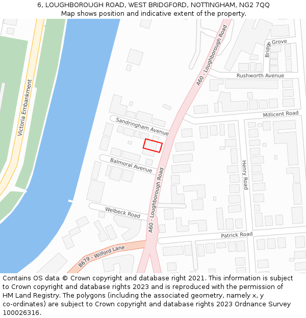 6, LOUGHBOROUGH ROAD, WEST BRIDGFORD, NOTTINGHAM, NG2 7QQ: Location map and indicative extent of plot