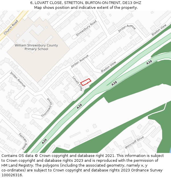 6, LOVATT CLOSE, STRETTON, BURTON-ON-TRENT, DE13 0HZ: Location map and indicative extent of plot