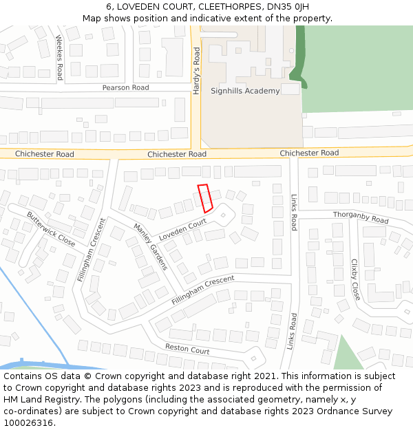 6, LOVEDEN COURT, CLEETHORPES, DN35 0JH: Location map and indicative extent of plot