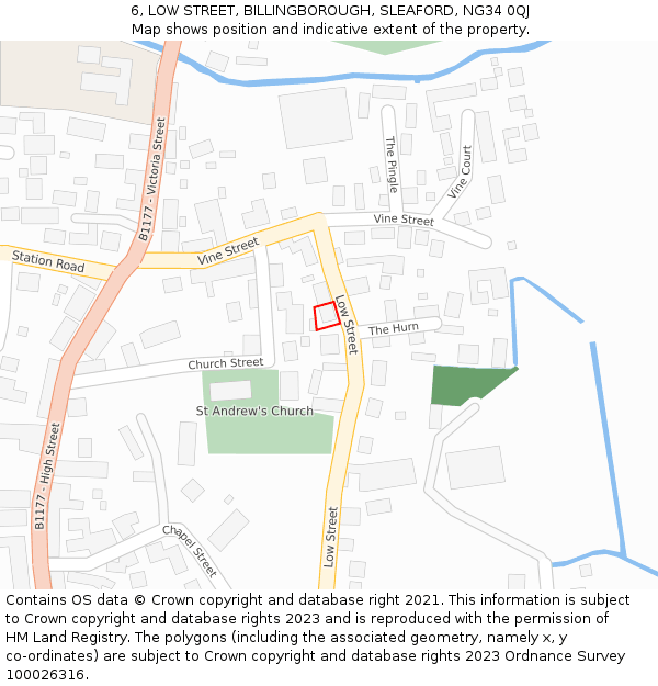 6, LOW STREET, BILLINGBOROUGH, SLEAFORD, NG34 0QJ: Location map and indicative extent of plot