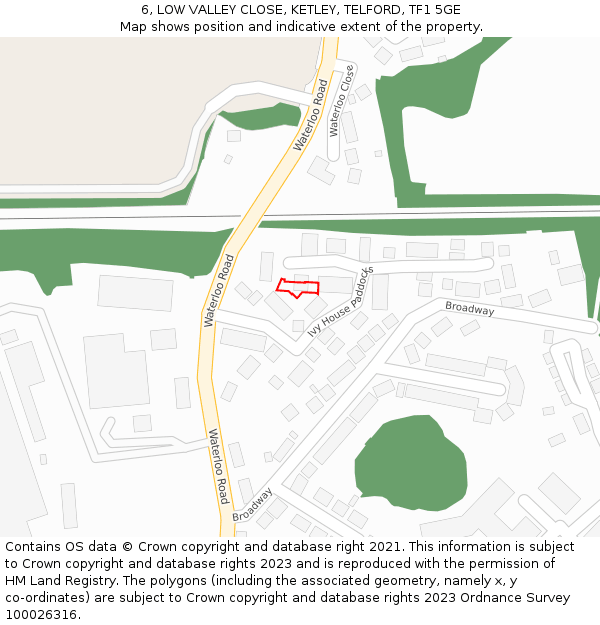 6, LOW VALLEY CLOSE, KETLEY, TELFORD, TF1 5GE: Location map and indicative extent of plot