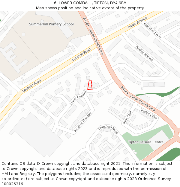 6, LOWER COMBALL, TIPTON, DY4 9RA: Location map and indicative extent of plot