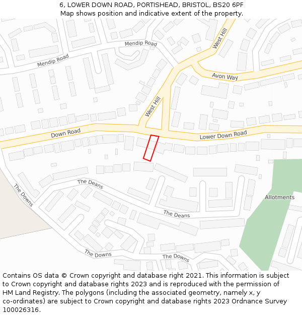 6, LOWER DOWN ROAD, PORTISHEAD, BRISTOL, BS20 6PF: Location map and indicative extent of plot