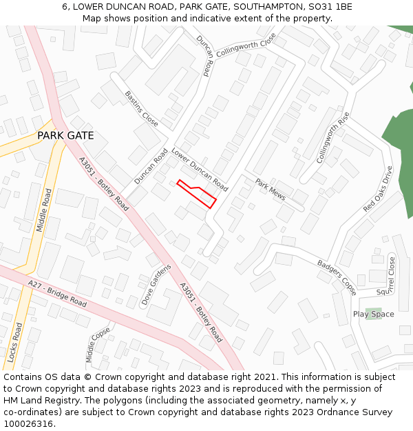 6, LOWER DUNCAN ROAD, PARK GATE, SOUTHAMPTON, SO31 1BE: Location map and indicative extent of plot