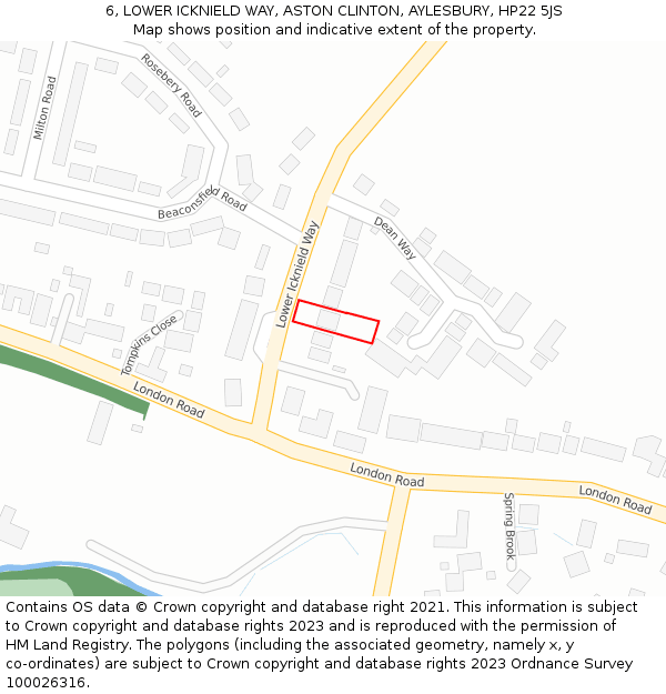 6, LOWER ICKNIELD WAY, ASTON CLINTON, AYLESBURY, HP22 5JS: Location map and indicative extent of plot