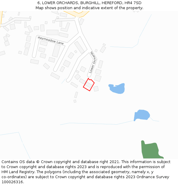 6, LOWER ORCHARDS, BURGHILL, HEREFORD, HR4 7SD: Location map and indicative extent of plot