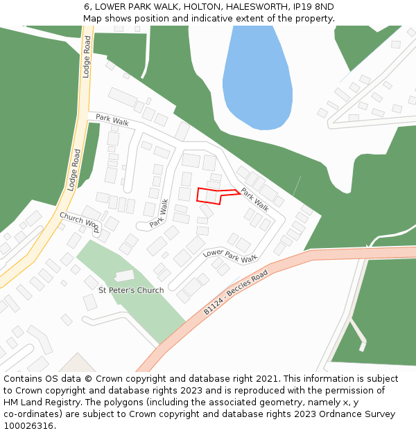 6, LOWER PARK WALK, HOLTON, HALESWORTH, IP19 8ND: Location map and indicative extent of plot