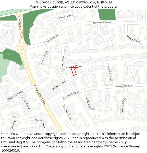 6, LOWICK CLOSE, WELLINGBOROUGH, NN8 5UN: Location map and indicative extent of plot