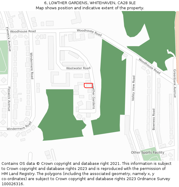 6, LOWTHER GARDENS, WHITEHAVEN, CA28 9LE: Location map and indicative extent of plot