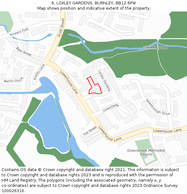 6, LOXLEY GARDENS, BURNLEY, BB12 6PW: Location map and indicative extent of plot