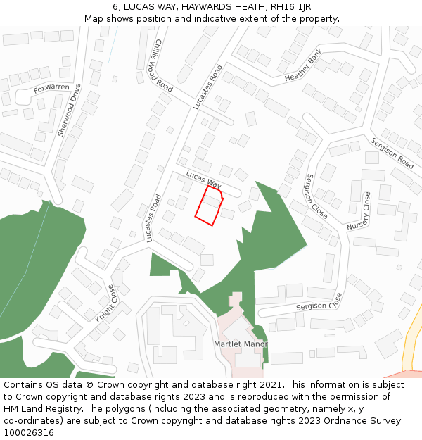 6, LUCAS WAY, HAYWARDS HEATH, RH16 1JR: Location map and indicative extent of plot