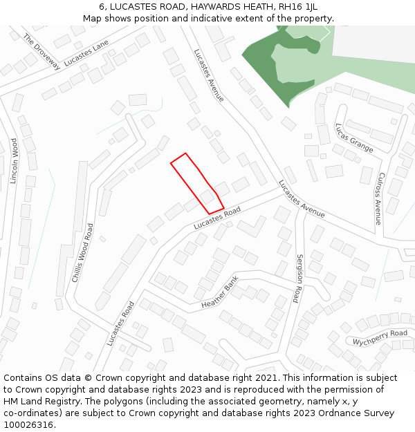 6, LUCASTES ROAD, HAYWARDS HEATH, RH16 1JL: Location map and indicative extent of plot