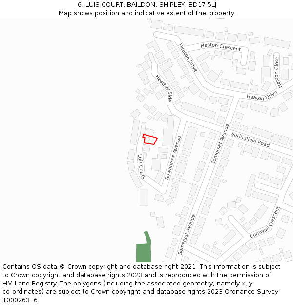 6, LUIS COURT, BAILDON, SHIPLEY, BD17 5LJ: Location map and indicative extent of plot